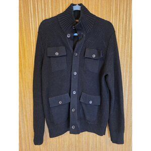 Banana Republic Mens Black Knit Cardigan Sweater L 100% Cotton Button Front